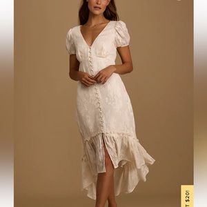 Lulus High-Low Midi Dress in Crème - Small